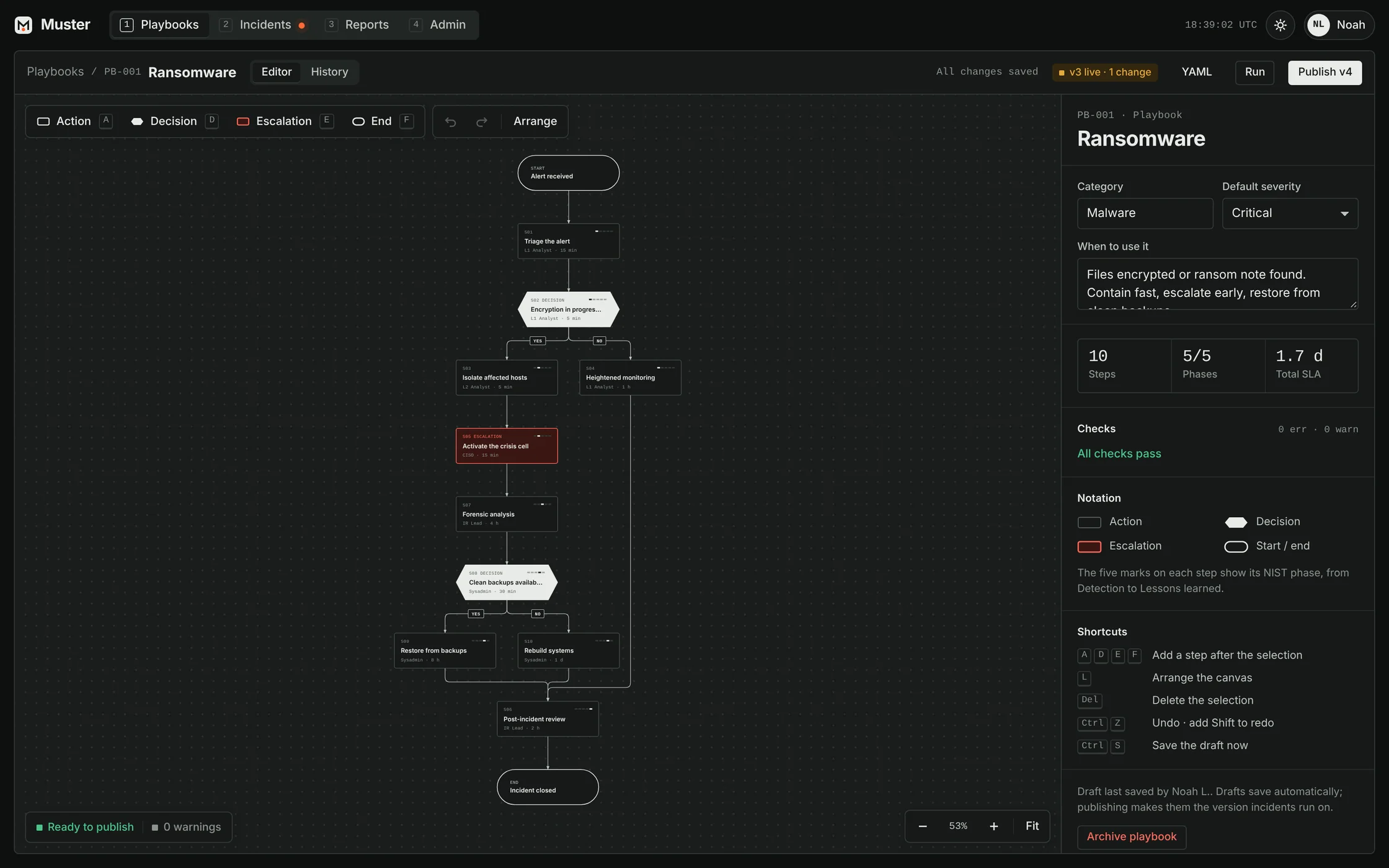 The playbook editor in dark mode